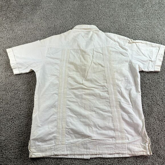 VINTAGE Guayabera Mens Extra Large Ivory Cream Embroidered Cuban Button Up * - Picture 8 of 14